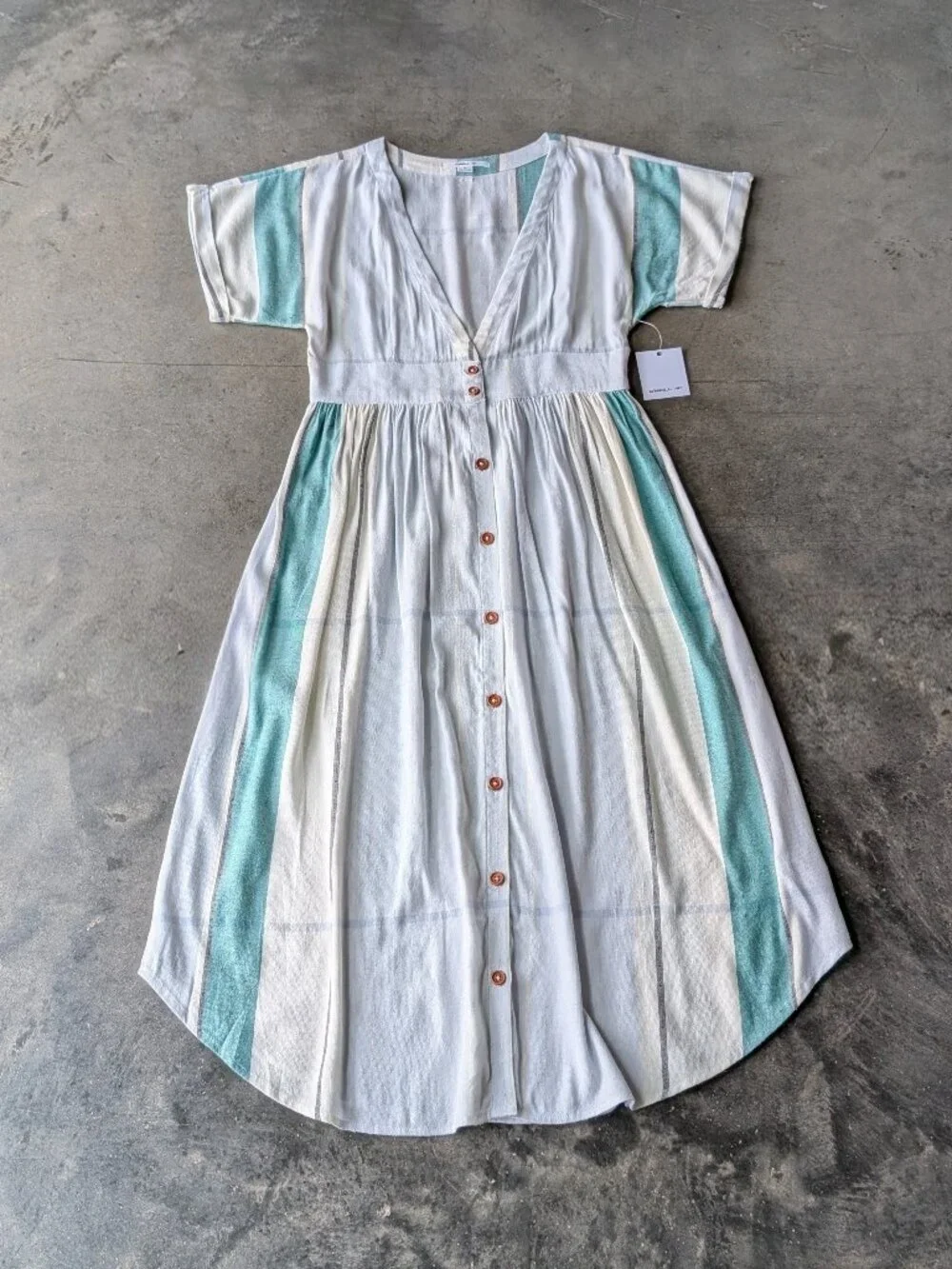O'Neill Reid Light Blue Multi Stripe Button-Up Midi Dress medium NWT